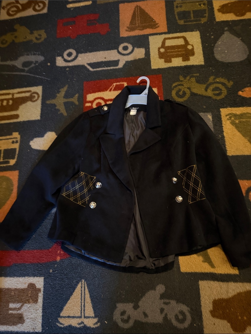 VENUS Black Double-Breasted Blazer with Gold Stitch Pocket Detail